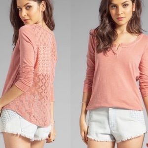 Free People Coral Patches Of Lace Henley Top XS